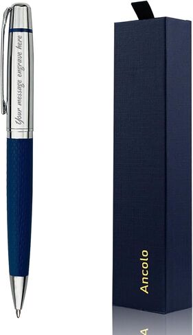 Ancolo Personalized Silver Chrome Ballpoint Pen - Stunning Luxury Pen with PU Leather, Custom your Message, Name. Gift Set for Men & Women, Professional, Executive Office, Nice Pens in Kuwait