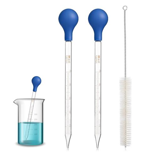 2Pcs Glass Pipette, 10ml Graduated Dropper for Oils with Cleaning Brush, 7.87 Inch Glass Liquid Transfer Pipettes for Essential Oil & Lab Use, Blue in Kuwait
