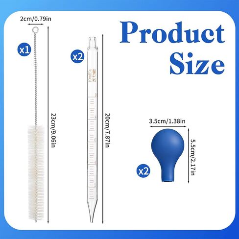 2Pcs Glass Pipette, 10ml Graduated Dropper for Oils with Cleaning Brush, 7.87 Inch Glass Liquid Transfer Pipettes for Essential Oil & Lab Use, Blue in Kuwait
