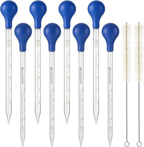 QWORK 8 Pack Glass Droppers with Rubber Bulb (5ml & 10ml) + Cleaning Brushes – Reusable Graduated Pipettes for Essential Oils, Lab, DIY & Crafts in Saudi Arabia