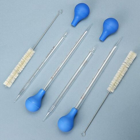 QWORK 8 Pack Glass Droppers with Rubber Bulb (5ml & 10ml) + Cleaning Brushes – Reusable Graduated Pipettes for Essential Oils, Lab, DIY & Crafts in Saudi Arabia