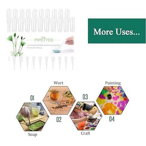 20 PCS 3ML Dropper Pipettes Essential Oil Transfer, Disposable Plastic Eye Dropper for Science Experiments, Crafting, Makeup Tool in Saudi Arabia