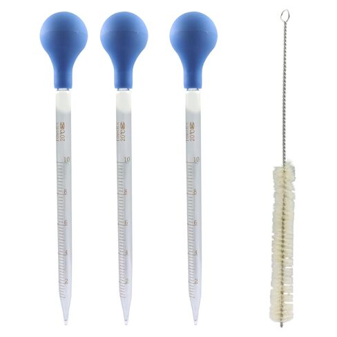 Zorfeter 3 PCS Graduated Glass Pipettes, 10ml Liquid Dropper with Rubber Bulb and Cleaning Brush, Reusable Transfer Pipettes for Essential Oil/Laboratory in Saudi Arabia