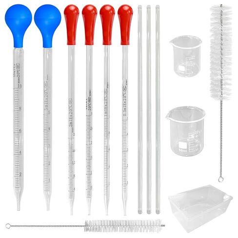 6 Pcs Glass Graduated Dropper Pipette 0.5ML/1ML/2ML/3ML/5ML/10ML Graduated Dropper Liquid Pipettors for Liquid Essential Oil with Rubber caps 2 Cleaning Brushes 2 Measuring Cups 3 Mixing Sticks in Kuwait