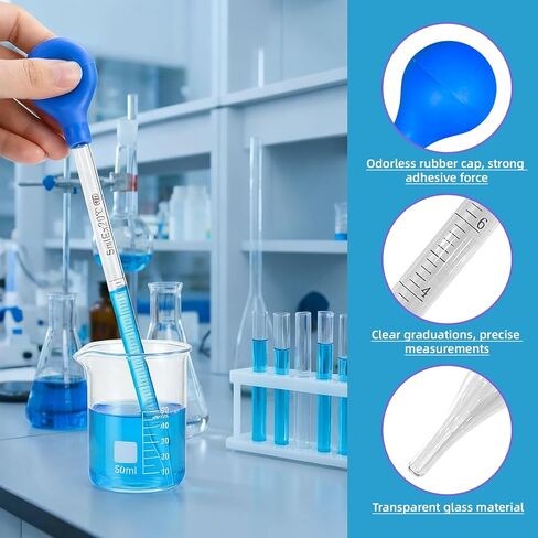 6 Pcs Glass Graduated Dropper Pipette 0.5ML/1ML/2ML/3ML/5ML/10ML Graduated Dropper Liquid Pipettors for Liquid Essential Oil with Rubber caps 2 Cleaning Brushes 2 Measuring Cups 3 Mixing Sticks in Kuwait