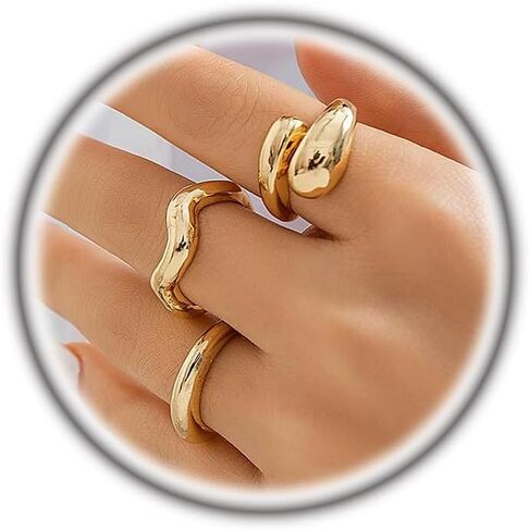 GIGB PBDK Chunky Gold Dome Knuckle Rings for Women Twisting Silver Thumb Statement Ring Set Stackable Open Finger Rings Jewelry Accessories in Kuwait