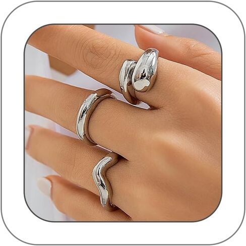 GIGB PBDK Chunky Gold Dome Knuckle Rings for Women Twisting Silver Thumb Statement Ring Set Stackable Open Finger Rings Jewelry Accessories in Kuwait