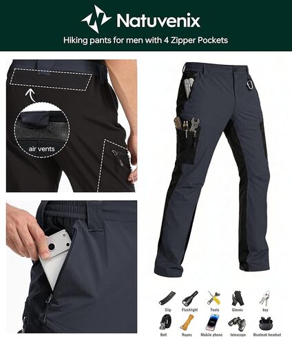 NATUVENIX Water Resistant Mens Hiking Pants Lightweight Stretch Travel Fishing Pants Men Quick Dry Outdoor Work Cargo Pants in Saudi Arabia
