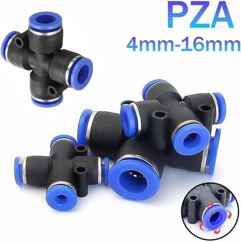 1pcs PZA Cross Pneumatic Fitting Pipe Connector Tube Air Quick Fittings Water Push In Hose Four holes Couping 4mm 6mm 8mm 10mm 12mm(PZA-12,2 Pieces) in Saudi Arabia
