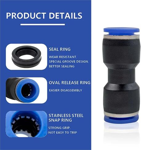1/5/10 Pcs PG Air Pneumatic Fitting 4/6/8/10/12/14/16mm OD Hose Tube Push Into Straight Gas Fittings Plastic Quick Connectors(PG 10-8mm,5 Pieces) in Saudi Arabia