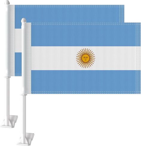 Heavy Duty 2 Pack Argentina Car Flags 11" x 17", Double Sided Small Argentina Flag for Car Window, Tear-Resistant 2-Layer Warp-Knitted Polyester with Thickened Pole & Secure Window Clip for Car Truck SUV in Saudi Arabia