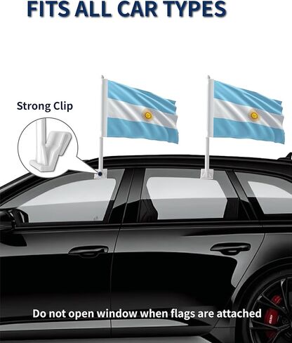 Heavy Duty 2 Pack Argentina Car Flags 11" x 17", Double Sided Small Argentina Flag for Car Window, Tear-Resistant 2-Layer Warp-Knitted Polyester with Thickened Pole & Secure Window Clip for Car Truck SUV in Saudi Arabia