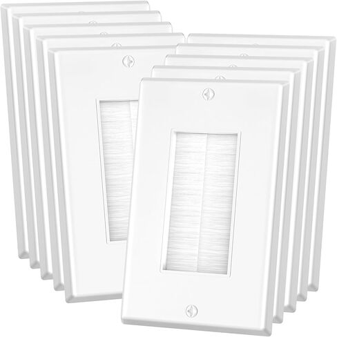 10 Pack Brush Wall Plate, Single Gang Cable Pass Through Wall Cover for Cable Management, Low Voltage Cables, Wall-mount TV, White in Kuwait