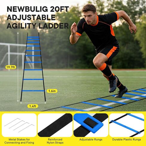 NEWBULIG Agility Ladder Speed Training Equipment, Football Practice Set with 20ft Ladder, 12 Cones, 4 Adjustable Hurdles, Jump Rope, Resistance Parachute for Soccer, Basketball, Youth, Adults in Kuwait