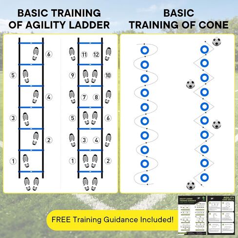 NEWBULIG Agility Ladder Speed Training Equipment, Football Practice Set with 20ft Ladder, 12 Cones, 4 Adjustable Hurdles, Jump Rope, Resistance Parachute for Soccer, Basketball, Youth, Adults in Kuwait