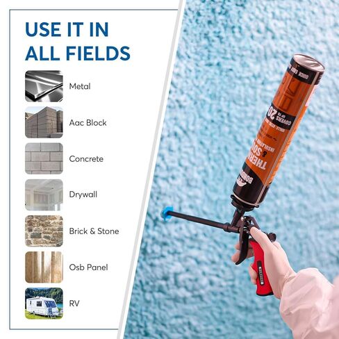 Pro Spray Foam Gun, (8 inch) PTFE (Teflon) Coated Non-Stick, Adjustable Flow Control Dial, Ergonomic Handle, Universal Screw Top Can Adapter, Long Reach Barrel, Includes Nozzle Set in Saudi Arabia