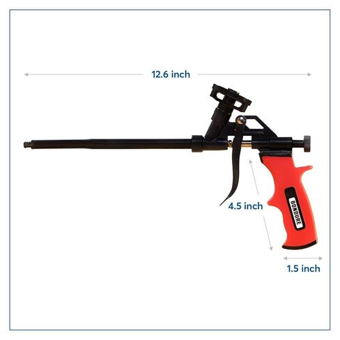 Pro Spray Foam Gun, (8 inch) PTFE (Teflon) Coated Non-Stick, Adjustable Flow Control Dial, Ergonomic Handle, Universal Screw Top Can Adapter, Long Reach Barrel, Includes Nozzle Set in Saudi Arabia