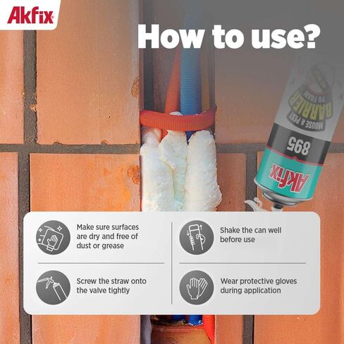 رغوة رش عازلة من Akfix 895 PestBlocker (2x12 أونصة.) - حشو الفجوات، حاجز الفجوات والشقوق، مانع الفتحات، رذاذ رغوي موسع من البولي يوريثين للحاجز، حشو الشقوق | 12 أونصة. 2 حزمة in Kuwait