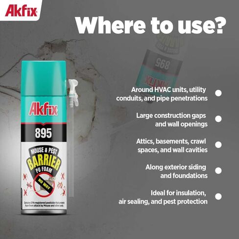 رغوة رش عازلة من Akfix 895 PestBlocker (2x12 أونصة.) - حشو الفجوات، حاجز الفجوات والشقوق، مانع الفتحات، رذاذ رغوي موسع من البولي يوريثين للحاجز، حشو الشقوق | 12 أونصة. 2 حزمة in Kuwait