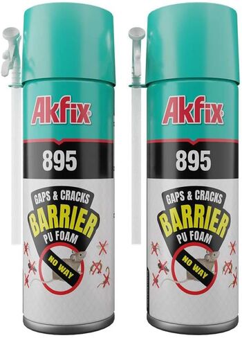 Akfix 895 PestBlocker Insulation Spray Foam (2x12 Oz.) - Gap Filler, Gaps & Cracks Barrier, Hole Blocker, Polyurethane Expanding Foam Spray for Barrier, Gaps Cracks Filler | 12 Oz. 2 Pack in Kuwait
