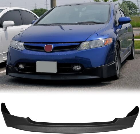 Front Bumper Lip Chin Spoiler, Compatible with 2006-2008 Honda Civic Sedan Only, MU Style PU Front Lower Splitter Protector, Unpainted Black, 1PC in Saudi Arabia