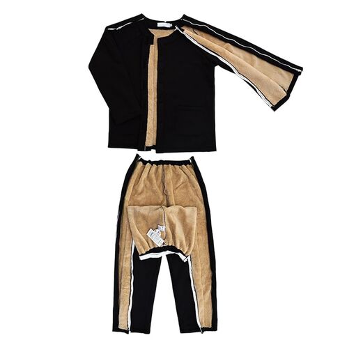 Tear Away Patient Clothes Double Zipper Bedridden Pajamas Set Fleece Thickened Suitable for Elderly, Washable,Black,XL in Saudi Arabia