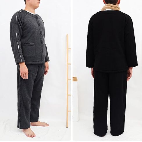 Tear Away Patient Clothes Double Zipper Bedridden Pajamas Set Fleece Thickened Suitable for Elderly, Washable,Black,XL in Saudi Arabia