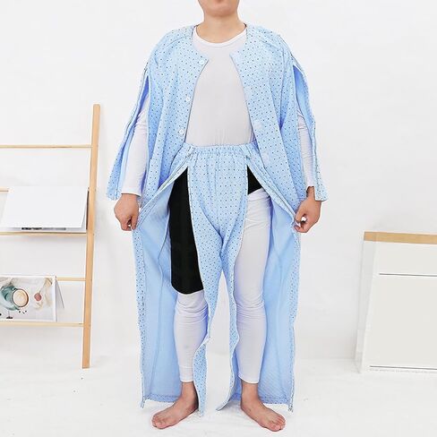 Tear Away Patient Clothes, Long-Sleeved Bedridden Pajamas Set, Post-Operative Adaptive Clothing(Blue,XXL) in Saudi Arabia
