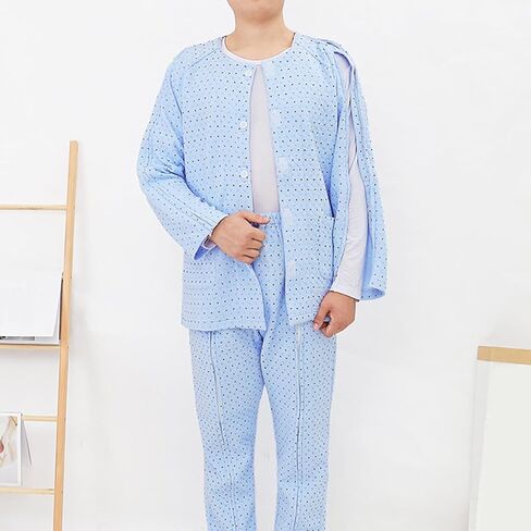 Tear Away Patient Clothes, Long-Sleeved Bedridden Pajamas Set, Post-Operative Adaptive Clothing(Blue,XXL) in Saudi Arabia