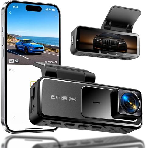 Dash Cam front and rear,3"IPS screen dash camera for cars,Car camera 4K HD front camera & 1080P rear camera,5GHz WiFi&APP,HDR,G-Sensor,Night vision,24H parking monitoring,loop recording,Free64GB in Kuwait