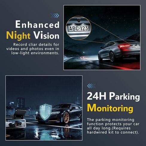 Dash Cam front and rear,3"IPS screen dash camera for cars,Car camera 4K HD front camera & 1080P rear camera,5GHz WiFi&APP,HDR,G-Sensor,Night vision,24H parking monitoring,loop recording,Free64GB in Kuwait
