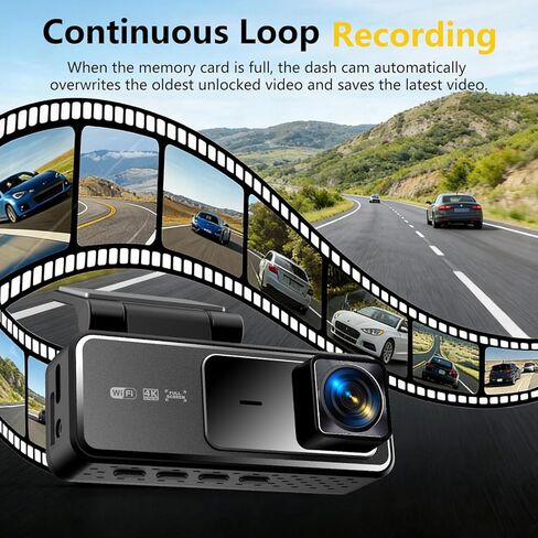 Dash Cam front and rear,3"IPS screen dash camera for cars,Car camera 4K HD front camera & 1080P rear camera,5GHz WiFi&APP,HDR,G-Sensor,Night vision,24H parking monitoring,loop recording,Free64GB in Kuwait
