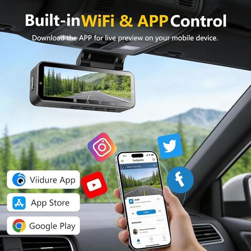 Dash Cam front and rear,3"IPS screen dash camera for cars,Car camera 4K HD front camera & 1080P rear camera,5GHz WiFi&APP,HDR,G-Sensor,Night vision,24H parking monitoring,loop recording,Free64GB in Kuwait