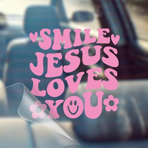 Smile Jesus Loves You - Christian Jesus Cross Car Vinyl Decal Bumper Sticker for Car, Wall, Window, Vehicle, Weather Resistant, Viral in Kuwait