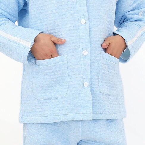 Bedridden Patient Clothing Tear Away Patient Pajamas for Men Hospital Gowns Cotton Adaptive Clothing,Blue,L in Saudi Arabia
