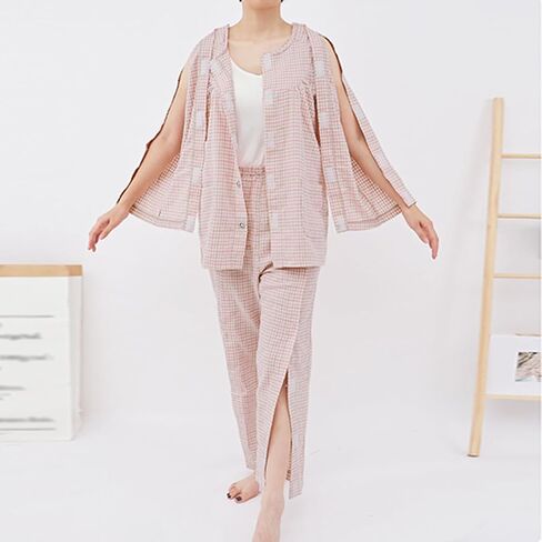 Bedridden Patient Clothes Long Sleeved Patient Pajamas Set Nursing Aid Tear Away Cotton Pajamas Set Hospital Patient Gown,Pink,M in Saudi Arabia