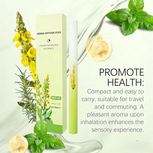 Herbal Diffuser Pen with Mullein, Thyme, Peppermint & Evening Primrose, Botanical Aromatherapy Diffuser Stick, Portable Herbal Aroma Pen, Refreshing Botanical Scent, Up to 600 Uses in Kuwait