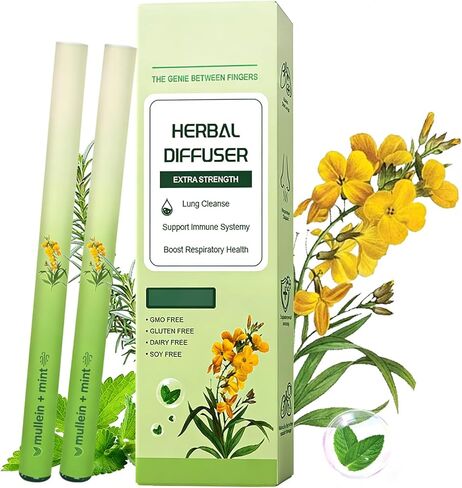 WENEW Mullein Herbal Diffuser Pen with Extracts of Mullein,Thyme and Mint for Lung Detox and Oral Air Freshening - 2 Stick in Kuwait