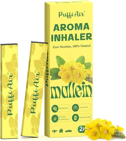 مجموعة الهواء العشبية PUFFIAIR Mullein | خالي من النيكوتين، بدون دخان، غير كهربائي، يمكن استخدامه في أي مكان - يقلل من الرغبة الشديدة والتعب، ويريح الرئة ويدعم التنفس، قطعتان in Kuwait