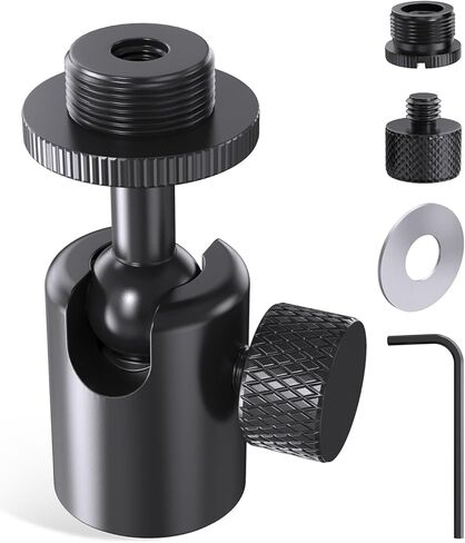 Ball and Socket Head Microphone Adapter, All Metal, 180° & 360° Swivel Mini Mic Ball Head Adapter with 5/8"-27 Thread & 3/8" Scew Adapters, Ideal for Microphone Angle Adjustment & Studio Setup in Kuwait
