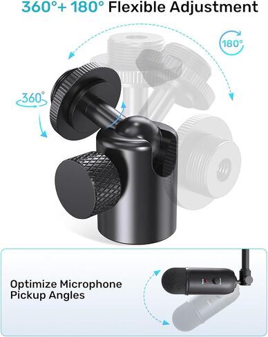 Ball and Socket Head Microphone Adapter, All Metal, 180° & 360° Swivel Mini Mic Ball Head Adapter with 5/8"-27 Thread & 3/8" Scew Adapters, Ideal for Microphone Angle Adjustment & Studio Setup in Kuwait