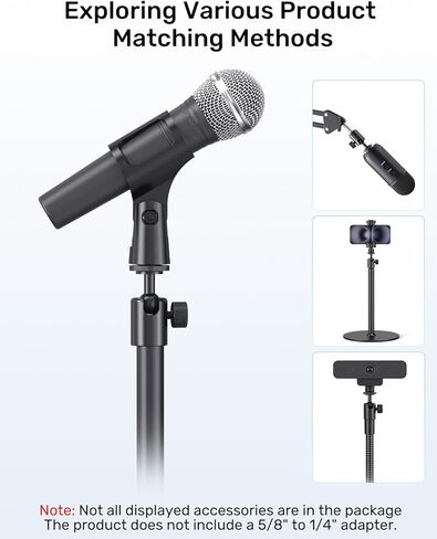 Ball and Socket Head Microphone Adapter, All Metal, 180° & 360° Swivel Mini Mic Ball Head Adapter with 5/8"-27 Thread & 3/8" Scew Adapters, Ideal for Microphone Angle Adjustment & Studio Setup in Kuwait