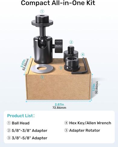Ball and Socket Head Microphone Adapter, All Metal, 180° & 360° Swivel Mini Mic Ball Head Adapter with 5/8"-27 Thread & 3/8" Scew Adapters, Ideal for Microphone Angle Adjustment & Studio Setup in Kuwait