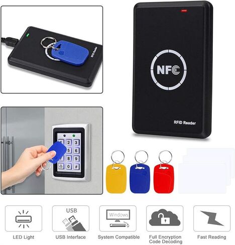 كاتب قارئ RFID NFC، محمول 125 كيلو هرتز 13.56 كيلو هرتز كاتب قارئ ذكي بمفتاح فوب، ناسخة، استخدام نطاق مزدوج ICID، موجه ضوء LED وواجهة USB كاملة السرعة in Kuwait
