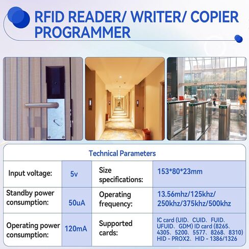 كاتب قارئ ناسخة RFID، ناسخ بطاقة متعدد التردد 125 كيلو هرتز 13.56 ميجا هرتز للتحكم في الوصول وأمن المنزل وبطاقات المصعد، يدعم IC ID HID UID | يتضمن برنامجًا مجانيًا وكابل USB و15 بطاقة فارغة in Kuwait
