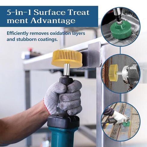 3 قطع قرص شعيرات 2 بوصة أداة إزالة الحشية - مقاس 50#، 80#، 120#، قرص تنظيف فرشاة ذات شعيرات بيضاء وأصفر وأخضر مع أقراص طلاء كاشطة ملحقة بساق 1/4 in Kuwait