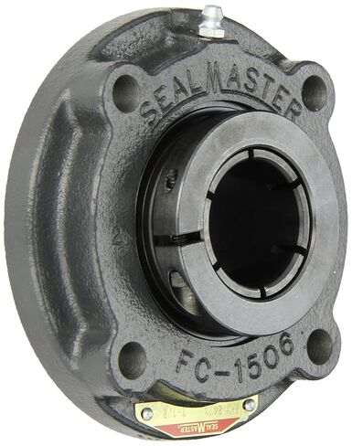 Sealmaster SFC-24TC Standard Duty Piloted Flange Cartridge Unit, 4 Bolt, Regreasable, Contact Seals, Skwezloc Collar, Cast Iron Housing, 1-1/2" Bore, 5-1/4" Overall Length, 3-3/32" Bolt Hole Spacing Width, 7/16" Flange Height in Kuwait