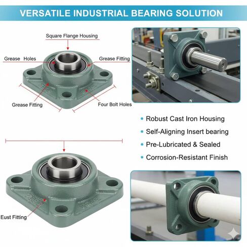 UCF213 (65mm) Bore 4-Bolt Square Flange Bearing Unit, Self-Aligning Mounted Bearing, Cast Iron Housing, Set Screw Lock in Saudi Arabia