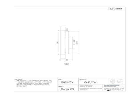 Sealmaster SF-16 Standard Duty Flange Unit, 4 Bolt, Regreasable, Felt Seals, Setscrew Locking Collar, Cast Iron Housing, 1" Bore, 3-3/4" Overall Length, 2-3/4" Bolt Hole Spacing Width, 17/32" Flange Height in Kuwait