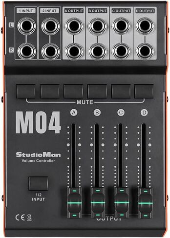 وحدة تحكم الشاشة السلبية StudioMan M04 - وحدة تحكم في مستوى صوت الاستوديو بمدخلين و4 مخرجات مع زر كتم الصوت، موصلات غير متوازنة 1/4 بوصة لشاشات الاستوديو التي تعمل بالطاقة ومكبرات الصوت in Kuwait